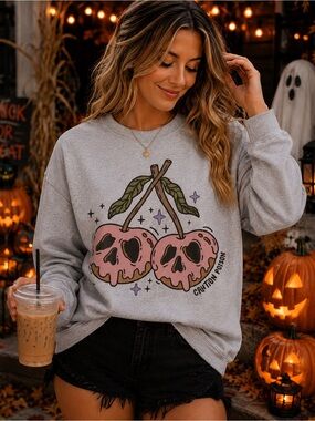 Gray Sweatshirt with Pink Poison Apple Graphic